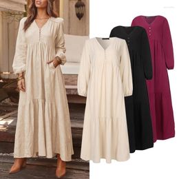Ethnic Clothing Bohemian Summer Shirt Dress Women's Long Elegant Casual V-Neck Ruffle Edge Sleeve Tunic Dubai Robe