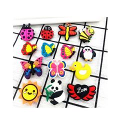 Shoe Parts Accessories 100Pcs Cartoon Buttterfly Bee Animal Pvc Charms Shose Clog Jibz Fit Wristband Buttons Gardenshoe Deco Series Randomly