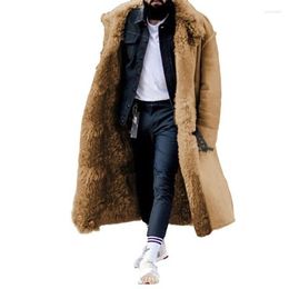 Men's Trench Coats Color Solid Autumn Winter And Long Thickened Overcoat Lapel Frosted Velvet Sleeves Warm Pie To Overcome Cotton-Padded