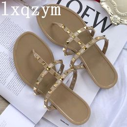 Slippers 2023 Summer Outside Wear Rivet Leisure Women Fashion Brand Design Flat Heel Sandals Jelly Shoes Flipflop