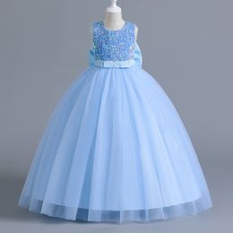 Girl's Dresses 12 14 Yrs Girls Party Dresses Blue Sequined Bow Gala Prom Gown for Children Kids Formal Events Costume Birthday Princess Clothes 230731