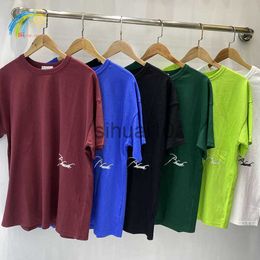 Men's T-Shirts More Colour Style Men's Clothing Oversized Woman Summer Casual Short Sleeve T Shirt Classic Embroidered Wine Red Tees J230731