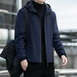 Men's Jackets Brand Fleece Lined Hooded Jacket Men 2023 Autumn Winter Casual Windproof Coats Solid Colour Outwear Clothing