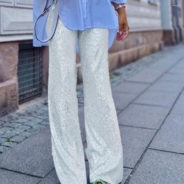 Women's Pants Fashion Party Solid Sequins Women Chic High Waist Straight Pant Woman Clothing 2023 Glitter Y2K Style Long Trousers