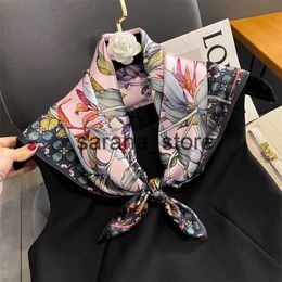 Scarves Luxury Brand 100% Real Silk Scarf for Women Design Hair Ribbon Wrist Wrap Square Neckerchief Shawl Bandana Lady Small Neck Tie J230801