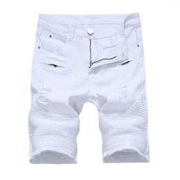 Men's Jeans High Street Zipper Slim Fit Casual Sports Beach Denim Shorts White Black Holes