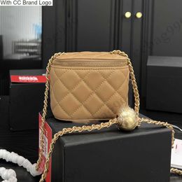 CC Cosmetic Bags & Cases Classic Mini Vanity Cosmetic Bags Top Sheepskin Plaid Quilted Gold Beads Hardware Chain Zipper Lipstick Wallets Designer Women Cross Bo