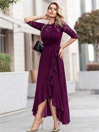 Party Dresses Ladies Elegant Floral Lace Ruffle Cocktail Prom Dress Flowing Chiffon Three Quarter Sleeve Design Bridesmaid Maxi