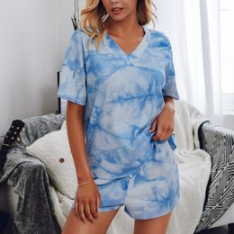 Women's Tracksuits 2023 Women Set Summer Tie Dye Short Sleeve Top Shirt Loose And Biker Shorts Casual Two Piece Streetwear Outfit