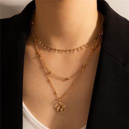 Pendant Necklaces HuaTang Vintage Gold Colour Map Necklace For Women Boho Multilayer Charming Clavicle Chain Choker Female Party Jewellery