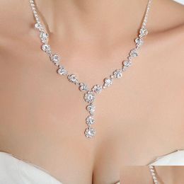 Jewellery Elegant Bridal Sets Necklace Earrings Two Piece Set Alloy Plated Rhinestones Crystal For Bride Bridesmaid Drop Delivery Party Dhx3Z