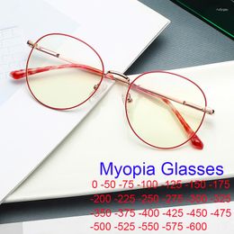 Sunglasses Anti Blue Light Finished Myopia Glasses Women Men Metal Frame UltraLight Clear Round Nearsighted Eyeglasses Shortsighted Eyewear