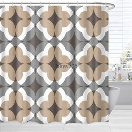 Curtains Brown Bathroom Curtains Grey and Beige Abstract Tan White Geometric Pattern Bathroom Decor x0731