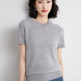 Women's Sweaters 2023 High Quality Women O Neck Short Sleeve Delicate Cashmere Wool Sweater Soft Basic Pullover Solid Colour T-shirts