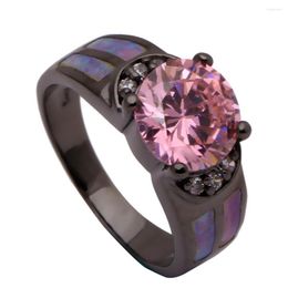 Wedding Rings Opal For Women Pink Cz Ring Opals Gem Inlaid Real Black Gold-color Fashion Jewelry Evening Party