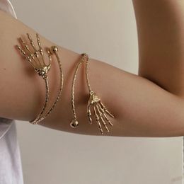 Charm Bracelets Hip Hop Palm Bangles for Women Gold Colour Arm Band Cuff Adjustable Armlets Bangle Geometric Retro Body Jewellery Gifts 230801
