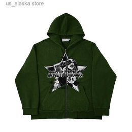 Men's Hoodies Sweatshirts Y2k Women's Jacket Green Oversized Hoodie Clothes Zip Hoodie Hip Hop Streetwear Graphic Print Harajuku Grunge Gothic Sweatshirt T230731