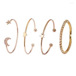 Strand 4 Pcs/Set Charm Luxury Heart Bracelet Bangle Stars&Moon Fashion Bracelets For Women Simplicity Jewellery Pulseira Feminina 2023