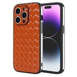 Luxury Braided Pattern Leather Vogue Phone Case for iPhone 14 13 12 11 Pro Max XR XS 7 8 Plus SE2 SE3 Durable Slim Full Protective Soft Bumper Woven Grain Back Cover