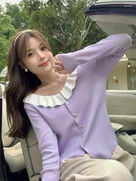 Women's Knits Spring Korean Fashion Knitted Cardigan Women Sweet Cute Doll Collar Sweater Niche Design Sense Long Sleeve Streetwear Tops