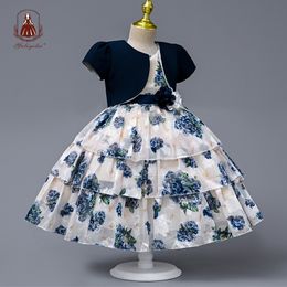 Girl's Dresses Yoliyolei Chiffon Layers Ball Dresses Children 3 Pcs Set 5 Years Birthday Kids Gown Summer Child Clothes Dress With Bag Coat 230801