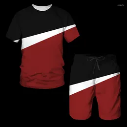 Men's Tracksuits Summer O-Neck T-shirt Set Sportswear Collar Colourful Fashion And Shorts