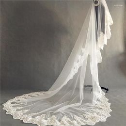 Bridal Veils 3m Long Wedding Lace Appiques Edge 1 T Tulle Cathedral Veil Ivory Luxury Velo De Novia Voile Mariee