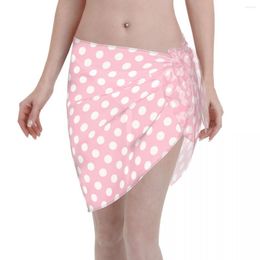 Women's Swimwear Pink Polka Dot Pattern Kaftan Sarong Swimsuit Women Cute Polyester Beach Dress Bikini Cover Up