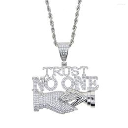 Pendant Necklaces Wholesale Design Gold Silver Plated Letter TRUST NO ONE Charm With Long Rope Chain Necklace For Men Hip Hop Jewellery