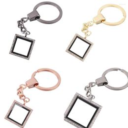 Keychains 10pcs/lot Square Memory Living Glass Key Ring Floating Locket Keychain Keyring For Jewelry Accessories Hanmade