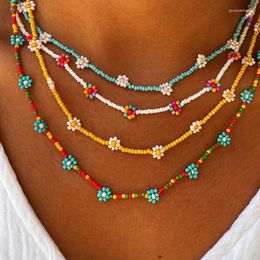 Choker Boho Daisy Glasses Beaded Necklace Korean Charm Flower Short Collar For Women Girl Summer Vacation Jewellery Gifts