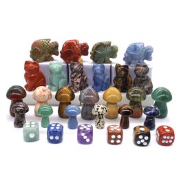 Decorative Objects Figurines 10PCS Set Mix Natural Stones Animal Statue Healing Crystal Plant Figurine Gemstone Carved Angel Wicca Craft Decor 230731
