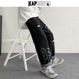 Men's Jeans KAPMENTS Men Flowers Baggy Ripped Pants 2023 Mens Graphic Harajuku Streetwear Denim Trousers Male Casual Fashion Joggers