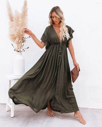 Women's Swimwear Cover Ups For Women European And American Beach Smock With Bamboo Button Drawstring Long Skirt Up