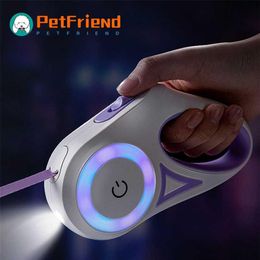 LED Retractable Dog Leash For Dogs Cats With Flashlight Automatic Nylon Dog Walking Lead Automatic Extending Dog Leash Roulette 21194F