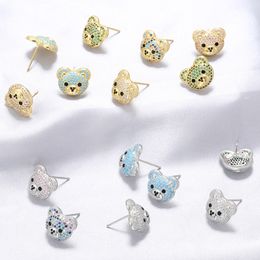 CZ Micro Pave Cute Bear Stud Earring Copper Earrings for Women Gift
