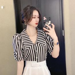 Women's Blouses Tops For Women With Puffy Sleeves Clothes Chiffon Womens Shirt & Blouse Formal Korea Stylish Wear To Work Striped Office