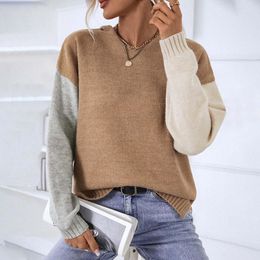 Women's Sweaters Cashmere Elegant Women Sweater Oversized Loose Colorblock Hooded Long Sleeve Pullovers Soft Female Knitwear Jumper