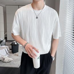 Men's T Shirts Arrival Luxury Simple Round Neck Ice Silk Mens Short-sleeved Thin Solid Colour Trendy Casual Vintage Shirt Men