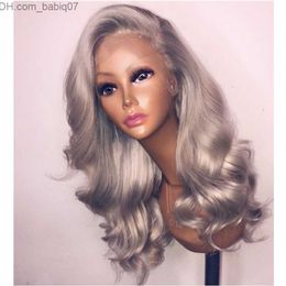 Synthetic Wigs Brazilian Simulation Human Hair Wigs Long Water Wave Grey/Blue/Pink/Purple/Green Colour Synthetic None Lace Front Wig Pre Plucked Non Remy 150% Z230801