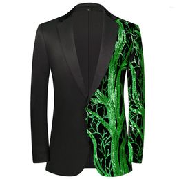 Men's Suits Mens Green Sequins Floral Suit Jacket Slim Fit One Button Party Dinner Tuxedo Dress Blazers Wedding Sport Coat 3XL