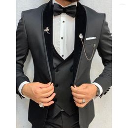 Men's Suits For Men Arrival Black Velvet Shawl Lapel Jacket Trousers Vest Three Piece Dark Grey Fashion Slin Fit Costume Terno