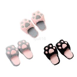 Slippers Cotton Slippers Female Simulation Rabbit Fur Cat Paw Slippers Indoor Home Plush Anti-skid Shoes Cute Home Furry Slippers