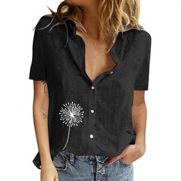 Women's Blouses Ladies Cotton Linen Casual Loose Personality Printed Lapel Button Short Sleeve Womens Size Medium Tunics