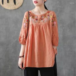 Women's Blouses Summer Style Women Shirt Half Sleeve Loose Embroidery Cotton Linen Blouse Big Ladies Tops Femme Clothing A77