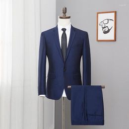 Men's Suits Blue 2 Pieces Plaid Slim Fit Wedding Suit Groom Tweed Wool Tuxedos For / Business (Jacket Vest)