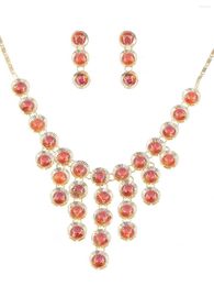 Pendant Necklaces Vintage Cascade Necklace Earring Set Golden Tone Ruby Red Crystal Rhinestone