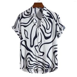 Men's Casual Shirts Men Clothing Summer Fashion Trend Geometric Print Short Sleeve Lapel Tops Streetwear