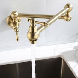 Kitchen Faucets Brushed Gold Sink & Cold Brass Basin Mixer Taps Wall Mount Rotating Foldable Dual Handle Chrome/Nickel/Black