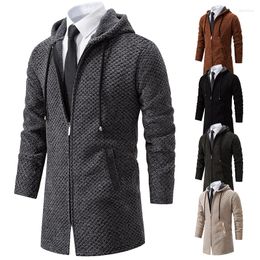 Men's Trench Coats Men Coat Winter Autumn Long Sweater Jacket Thick Fleece Thermal Knit Hoodies Designer Luxury Cold Overcoat With Cap